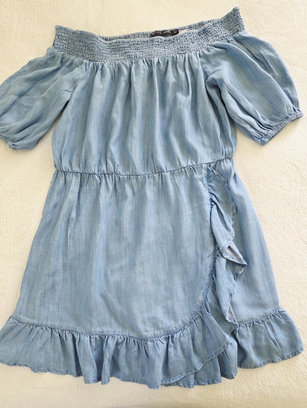 New York & Company ✨️ Light Blue Off-Shoulder Ruffle Women's Dress Size XXL